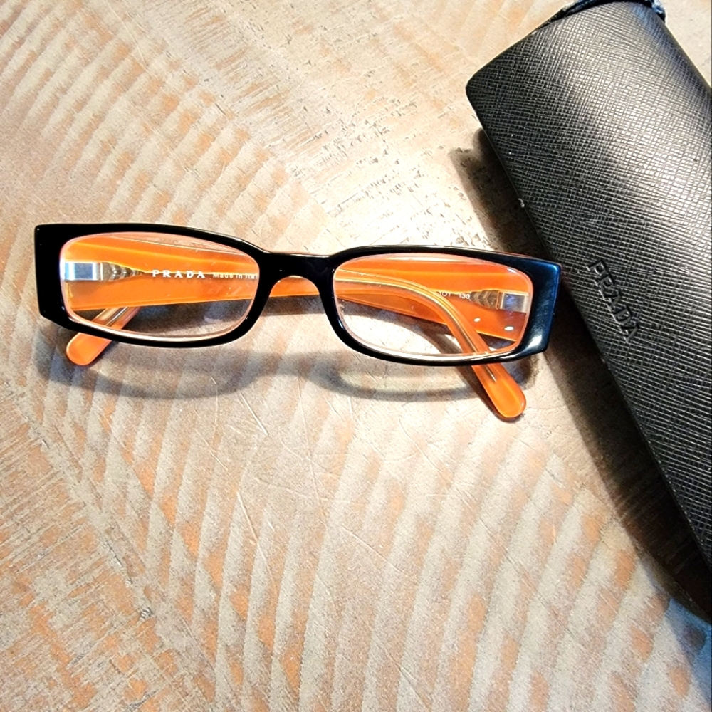 Prada vintage Y2K two tone black and orange square frame eye glasses.
